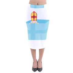 Funny Cute Kids Art St Nicholas St  Nick Sinterklaas Hiding In A Gift Box Velvet Midi Pencil Skirt by yoursparklingshop
