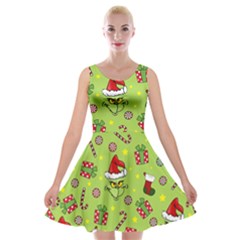 Grinch Pattern Velvet Skater Dress by Valentinaart