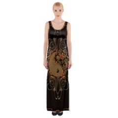 The Sign Ying And Yang With Floral Elements Maxi Thigh Split Dress by FantasyWorld7