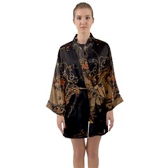 The Sign Ying And Yang With Floral Elements Long Sleeve Kimono Robe by FantasyWorld7