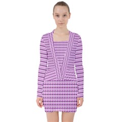 Pattern V-neck Bodycon Long Sleeve Dress by gasi