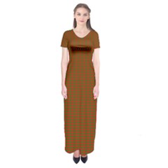 Classic Christmas Red And Green Houndstooth Check Pattern Short Sleeve Maxi Dress by PodArtist