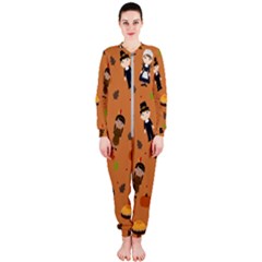 Pilgrims And Indians Pattern - Thanksgiving Onepiece Jumpsuit (ladies)  by Valentinaart