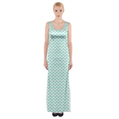 Tiffany Aqua Blue Lipstick Kisses On White Maxi Thigh Split Dress by PodArtist