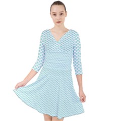 Tiffany Aqua Blue Lipstick Kisses On White Quarter Sleeve Front Wrap Dress	 by PodArtist