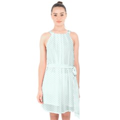 Tiffany Aqua Blue Candy Polkadot Hearts On White Halter Collar Waist Tie Chiffon Dress by PodArtist