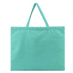 White Polkadot Hearts On Tiffany Aqua Blue  Zipper Large Tote Bag by PodArtist