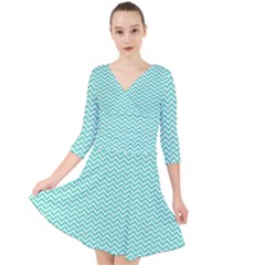 Tiffany Aqua Blue Chevron Zig Zag Quarter Sleeve Front Wrap Dress	 by PodArtist
