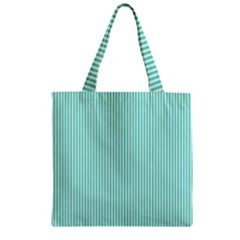 Classy Tiffany Aqua Blue Sailor Stripes Zipper Grocery Tote Bag by PodArtist