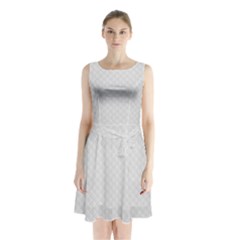 Bright White Stitched And Quilted Pattern Sleeveless Waist Tie Chiffon Dress by PodArtist