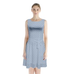 Powder Blue Stitched And Quilted Pattern Sleeveless Waist Tie Chiffon Dress by PodArtist