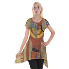 Egyptian Tutunkhamun Pharaoh Design Short Sleeve Side Drop Tunic by Celenk