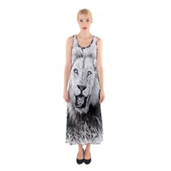 Lion Wildlife Art And Illustration Pencil Sleeveless Maxi Dress by Celenk