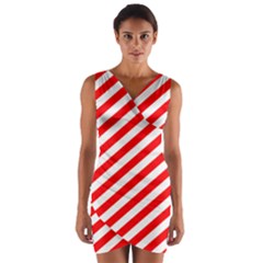 Christmas Red And White Candy Cane Stripes Wrap Front Bodycon Dress by PodArtist