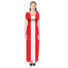 Wide Red And White Christmas Cabana Stripes Short Sleeve Maxi Dress by PodArtist