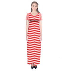 Christmas Red And White Chevron Stripes Short Sleeve Maxi Dress by PodArtist