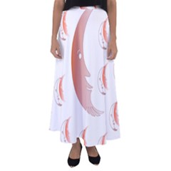 Moon Moonface Pattern Outlines Flared Maxi Skirt by Celenk