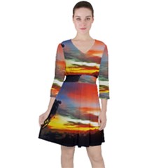 Sunset Mountain Indonesia Adventure Ruffle Dress by Celenk