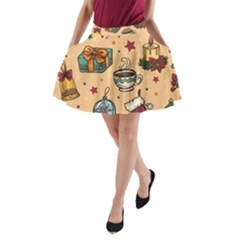 Cute Vintage Christmas Pattern A-line Pocket Skirt by allthingseveryone