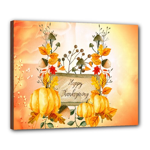 Happy Thanksgiving With Pumpkin Canvas 20  X 16  by FantasyWorld7