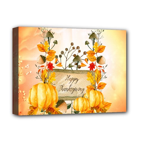 Happy Thanksgiving With Pumpkin Deluxe Canvas 16  X 12   by FantasyWorld7