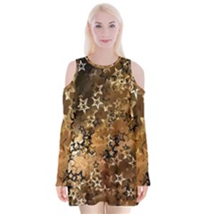Star Sky Graphic Night Background Velvet Long Sleeve Shoulder Cutout Dress by Celenk