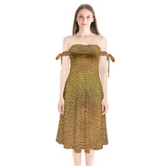 Background Gold Pattern Structure Shoulder Tie Bardot Midi Dress by Celenk