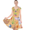 Easter Bunny And Egg Basket Cap Sleeve Front Wrap Midi Dress View1