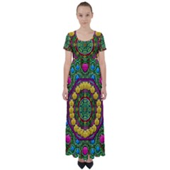 Bohemian Chic In Fantasy Style High Waist Short Sleeve Maxi Dress by pepitasart