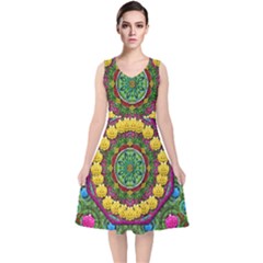 Bohemian Chic In Fantasy Style V-neck Midi Sleeveless Dress  by pepitasart