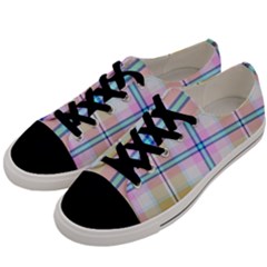 Pink And Yellow Plaid Men s Low Top Canvas Sneakers by allthingseveryone