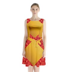 Christmas Card Pattern Background Sleeveless Waist Tie Chiffon Dress by Celenk