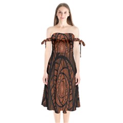 Fractal Red Brown Glass Fantasy Shoulder Tie Bardot Midi Dress by Celenk