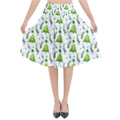 Watercolor Christmas Tree Flared Midi Skirt by patternstudio