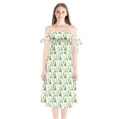 Watercolor Christmas Tree Shoulder Tie Bardot Midi Dress by patternstudio