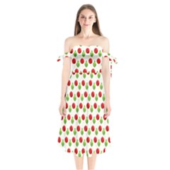 Watercolor Ornaments Shoulder Tie Bardot Midi Dress by patternstudio