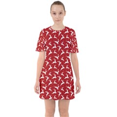 Red Reindeers Sixties Short Sleeve Mini Dress by patternstudio