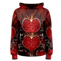 Wonderful Heart With Wings, Decorative Floral Elements Women s Pullover Hoodie by FantasyWorld7