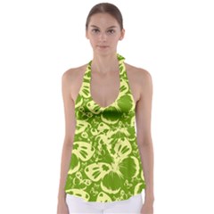 Pale Green Butterflies Pattern Babydoll Tankini Top by Bigfootshirtshop