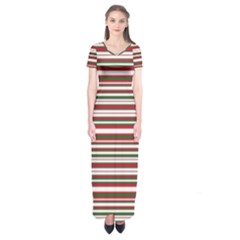 Christmas Stripes Pattern Short Sleeve Maxi Dress by patternstudio