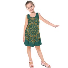 Snow Flower In A Calm Place Of Eternity And Peace Kids  Sleeveless Dress by pepitasart