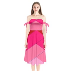 Geometric Shapes Magenta Pink Rose Shoulder Tie Bardot Midi Dress by Celenk