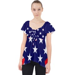 Patriotic Usa Stars Stripes Red Lace Front Dolly Top by Celenk