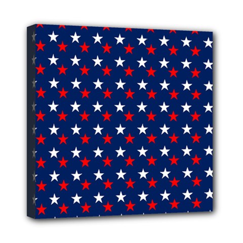 Patriotic Red White Blue Stars Blue Background Mini Canvas 8  X 8  by Celenk