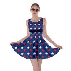 Patriotic Red White Blue Stars Blue Background Skater Dress by Celenk