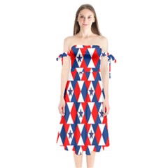 Patriotic Red White Blue 3d Stars Shoulder Tie Bardot Midi Dress by Celenk