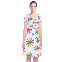 Celebrate Pattern Colorful Design Short Sleeve Front Wrap Dress by Celenk