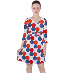 Geometric Design Red White Blue Ruffle Dress by Celenk