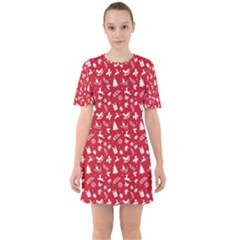 Red Christmas Pattern Sixties Short Sleeve Mini Dress by patternstudio