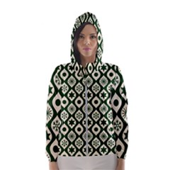 Green Ornate Christmas Pattern Hooded Wind Breaker (women) by patternstudio